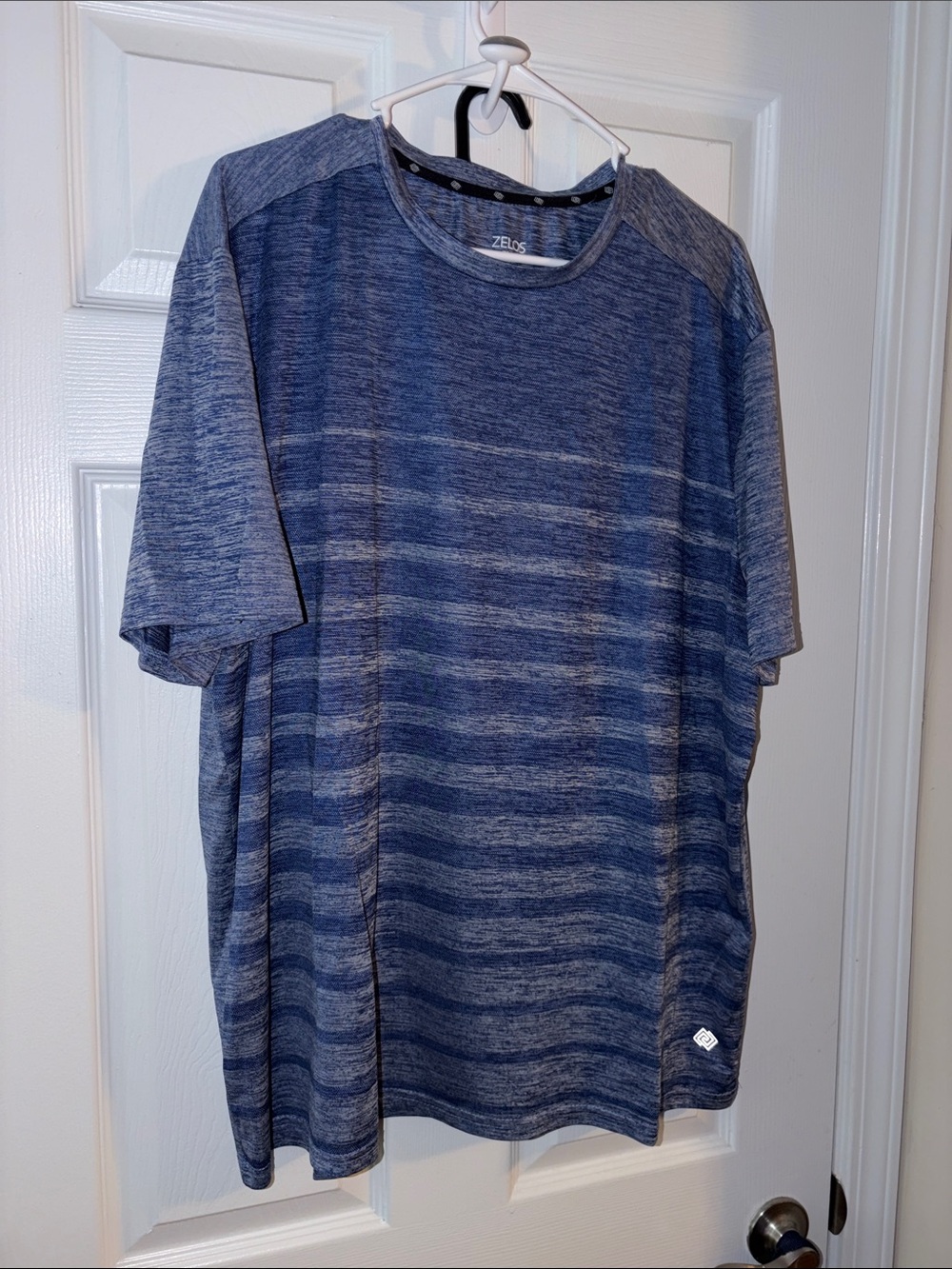 ZELOS Blue Heathered Stripe Short-Sleeve Performance Tee